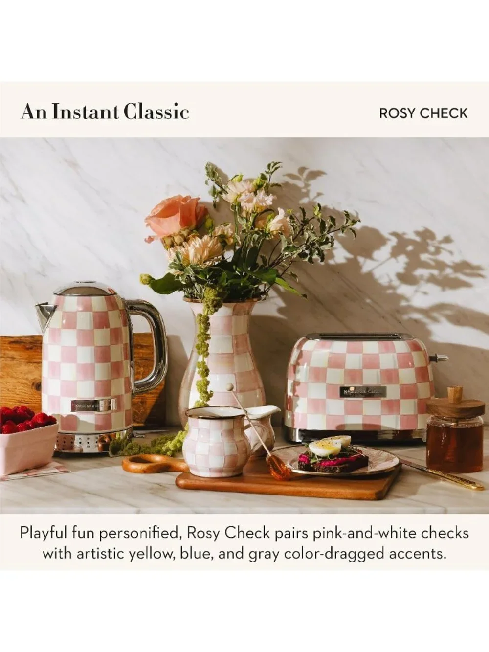2-Slice Pink-and-White Courtly Check Stainless Steel Decorative Bread Toaster